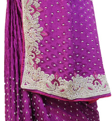 Purple Designer Crepe (Jackard) Hand Embroidery Heavy Border Saree Sari