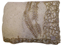 The Show Stopper White Net Hand Embroidery Heavy Cutwork Border Saree Sari