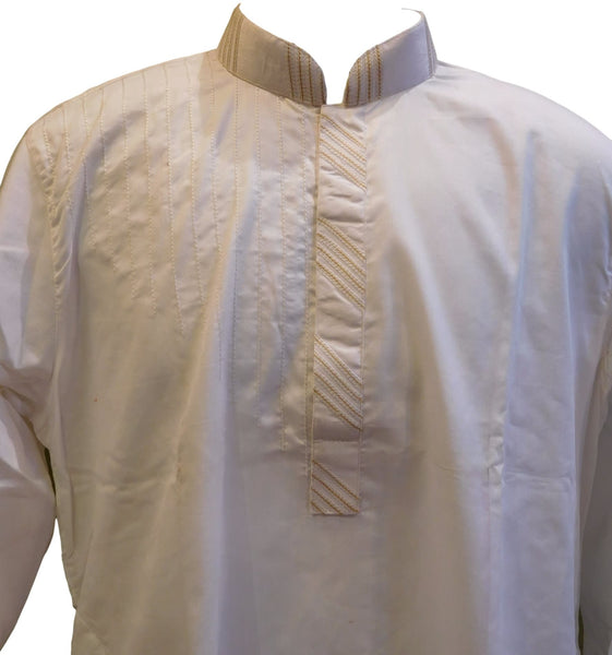 White Designer Partywear Thread Embroidery Mens Kurta
