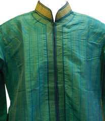 Green Designer Stylist Partywear Thread Embroidery Mens Kurta