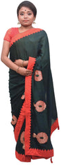Green Designer Wedding Partywear Crepe (Chinon) Hand Embroidery Thread Zari Gota Work Kolkata Saree Sari E176