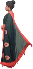 Green Designer Wedding Partywear Crepe (Chinon) Hand Embroidery Thread Zari Gota Work Kolkata Saree Sari E176