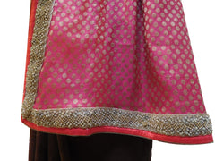Pink & Coffee Brown Designer PartyWear Georgette (Viscos) Beads Pearl Stone Hand Embroidery Work Saree Sari