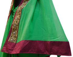 Green Designer PartyWear Georgette (Viscos) Beads Pearl Stone Hand Embroidery Work Saree Sari