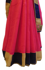 Pink Designer PartyWear Georgette (Viscos) Bullion Cutdana Thread Zari Beads Pearl Stone Hand Embroidery Work Saree Sari