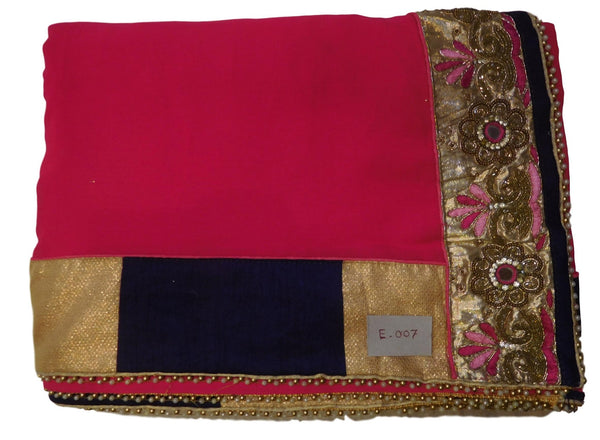 Pink Designer PartyWear Georgette (Viscos) Bullion Cutdana Thread Zari Beads Pearl Stone Hand Embroidery Work Saree Sari