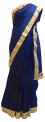 Blue Designer PartyWear Georgette (Viscos) Beads Pearl Stone Hand Embroidery Work Saree Sari