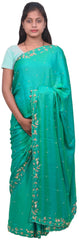 Green Designer Bridal PartyWear Silk Bullion Pearl Beads Stone Work Wedding Cutwork Border Saree Sari