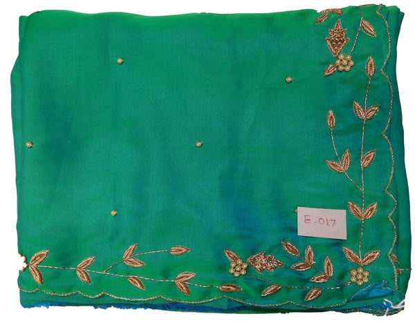 Green Designer Bridal PartyWear Silk Bullion Pearl Beads Stone Work Wedding Cutwork Border Saree Sari