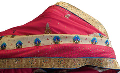 Pink Designer Bridal PartyWear Silk Zari Thread Cutdana Pearl Beads Stone Work Wedding Cutwork Border Saree Sari