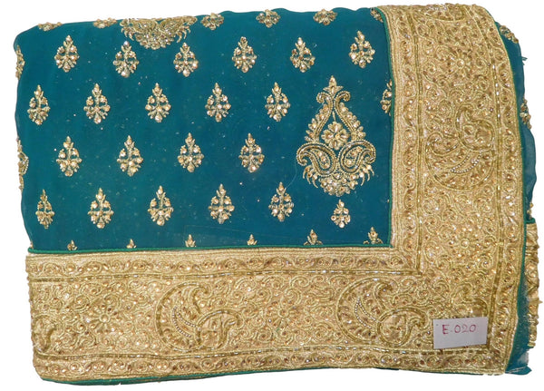 Turquoise Designer Bridal PartyWear Georgette Cutdana Zari Stone Work Wedding Saree Sari