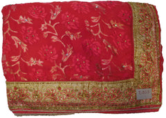 Red Designer PartyWear Brasso & Georgette Cutdana Pearl Thread Zari Stone Work Saree Sari