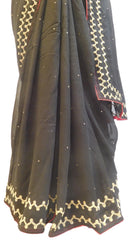 Black Designer PartyWear Georgette (Viscos) Cutdana Thread Stone Hand Embroidery Work Saree Sari