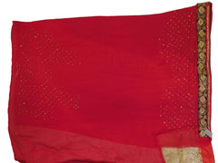 Red & Beige Designer PartyWear Georgette & Net Thread Zari Stone Work Wedding Saree Sari