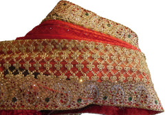 Red Designer PartyWear Brasso Cutdana Pearl Sequence Zari Stone Work Saree Sari