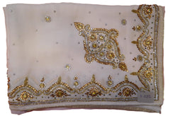 White Designer PartyWear Georgette Cutdana Stone Hand Embroidery Work Saree Sari