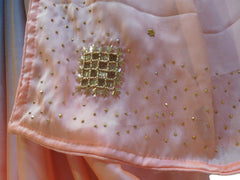 Grey & Peach Designer Bridal PartyWear Crepe Cutdana Beads Stone Work Wedding Saree Sari E033