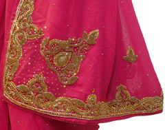 Pink Designer Bridal PartyWear Georgette (Viscos) Bullion Stone Work Wedding Saree Sari E034