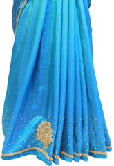 Blue Designer Bridal PartyWear Silk Cutdana Seuqence Beads Stone Work Wedding Saree Sari E035