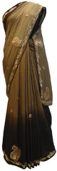 Brown & Mehndi Green Designer Bridal PartyWear Crepe Seuqence Beads Stone Work Wedding Saree Sari E036
