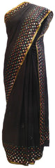 Black Designer Bridal PartyWear Crepe Thread Mirror Stone Work Wedding Saree Sari E039