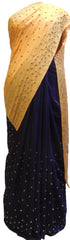 Yellow & Blue Designer Bridal PartyWear Crepe Cutdana Stone Work Wedding Saree Sari E040
