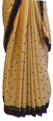 Beige Designer Bridal PartyWear Crepe Thread Cutdana Stone Work Wedding Cutwork Border Saree Sari