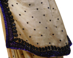 Beige Designer Bridal PartyWear Crepe Thread Cutdana Stone Work Wedding Cutwork Border Saree Sari
