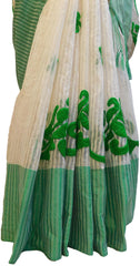 Cream & Green Designer PartyWear Cotton Thread Work Boutique Style Saree Sari E045