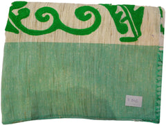 Cream & Green Designer PartyWear Cotton Thread Work Boutique Style Saree Sari E045