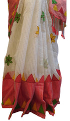 Cream & Pink Designer PartyWear Cotton Thread Work Boutique Style Saree Sari E046
