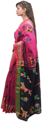 Pink & Black Designer PartyWear Cotton Thread Work Boutique Style Saree Sari E048