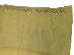 Yellow Designer Wedding Partywear Georgette Mirror Beads Stone Hand Embroidery Work Bridal Saree Sari E051