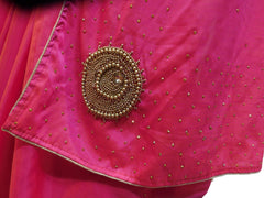 Pink Designer Wedding Partywear Silk Stone Beads Hand Embroidery Work Bridal Saree Sari E052