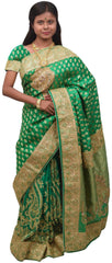 Green Designer Wedding Partywear Silk Zari Thread Cutdana Bullion Stone Hand Embroidery Work Bridal Saree Sari E054