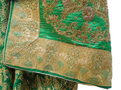 Green Designer Wedding Partywear Silk Zari Thread Cutdana Bullion Stone Hand Embroidery Work Bridal Saree Sari E054