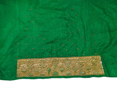 Green Designer Wedding Partywear Silk Zari Thread Cutdana Bullion Stone Hand Embroidery Work Bridal Saree Sari E054