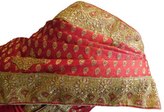 Red Designer Wedding Partywear Silk Zari Thread Cutdana Bullion Stone Hand Embroidery Work Bridal Saree Sari E055