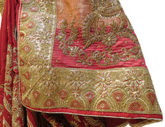 Red Designer Wedding Partywear Silk Zari Thread Cutdana Bullion Stone Hand Embroidery Work Bridal Saree Sari E055
