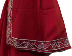 Red Designer Wedding Partywear Georgette Pearl Hand Embroidery Work Bridal Saree Sari E061
