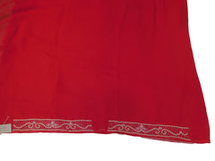 Red Designer Wedding Partywear Georgette Pearl Hand Embroidery Work Bridal Saree Sari E061