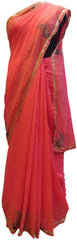 Pink Designer Wedding Partywear Georgette (Viscos) Thread Cutdana Beads Stone Hand Embroidery Work Bridal Saree Sari E063