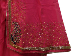 Pink Designer Wedding Partywear Georgette (Viscos) Thread Cutdana Beads Stone Hand Embroidery Work Bridal Saree Sari E063