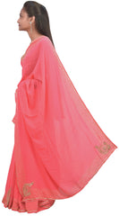 Pink Designer Wedding Partywear Georgette (Viscos) Thread Cutdana Beads Stone Hand Embroidery Work Bridal Saree Sari E065