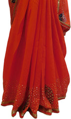 Red Designer Wedding Partywear Georgette (Viscos) Thread Cutdana Beads Stone Hand Embroidery Work Bridal Saree Sari E066