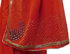 Red Designer Wedding Partywear Georgette (Viscos) Thread Cutdana Beads Stone Hand Embroidery Work Bridal Saree Sari E066