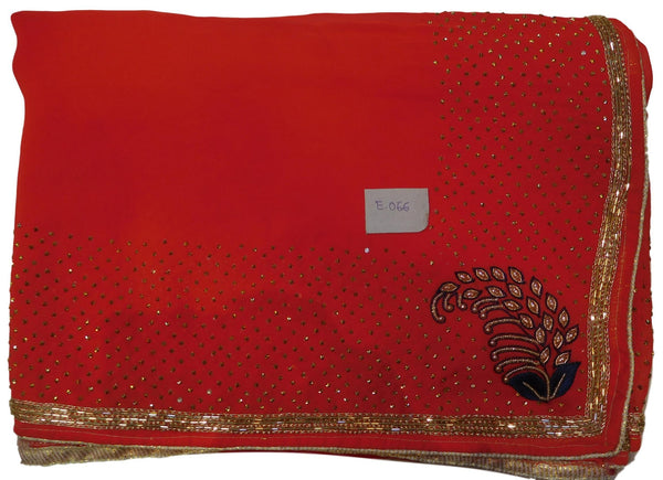 Red Designer Wedding Partywear Georgette (Viscos) Thread Cutdana Beads Stone Hand Embroidery Work Bridal Saree Sari E066