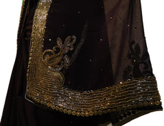 Coffee Brown Designer Wedding Partywear Georgette Thread Cutdana Beads Stone Hand Embroidery Work Bridal Saree Sari E071
