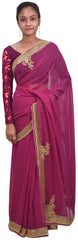 Magenta Designer Wedding Partywear Georgette Thread Cutdana Beads Stone Hand Embroidery Work Bridal Saree Sari E072
