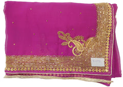 Magenta Designer Wedding Partywear Georgette Thread Cutdana Beads Stone Hand Embroidery Work Bridal Saree Sari E072